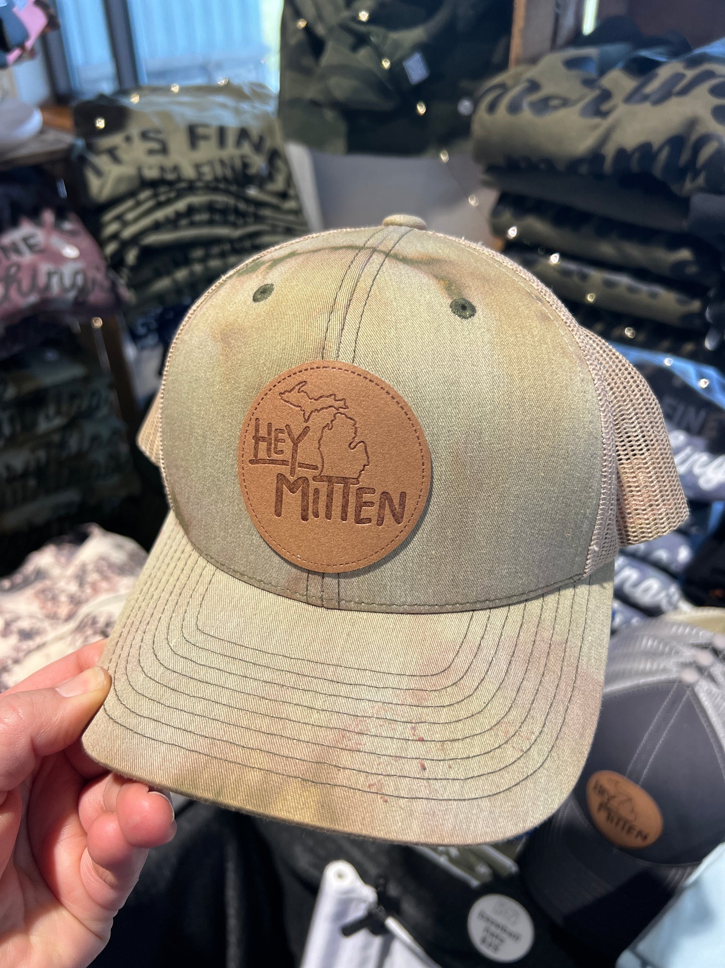 Hey Mitten Leather Patch Baseball Hat