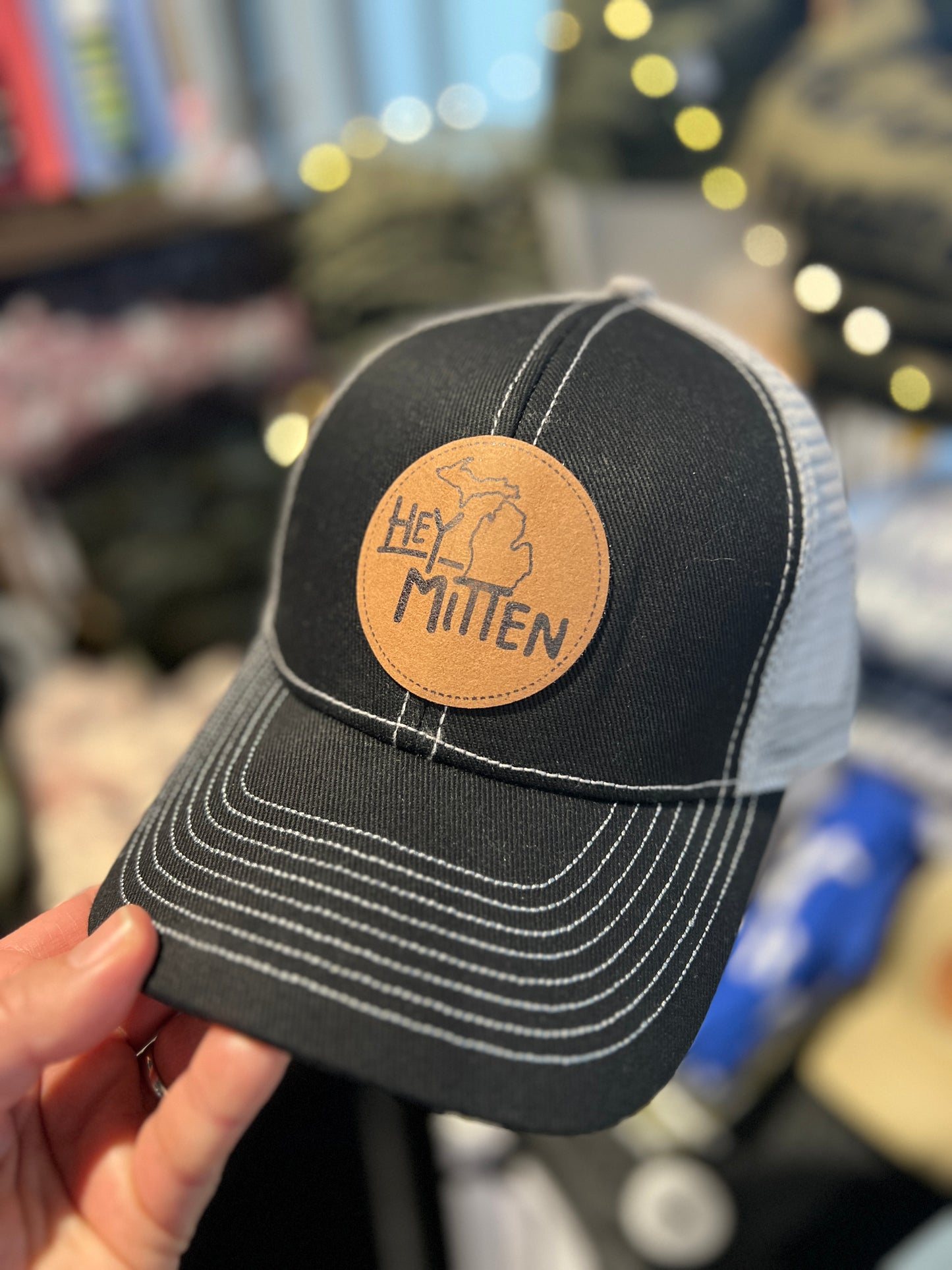 Hey Mitten Leather Patch Baseball Hat