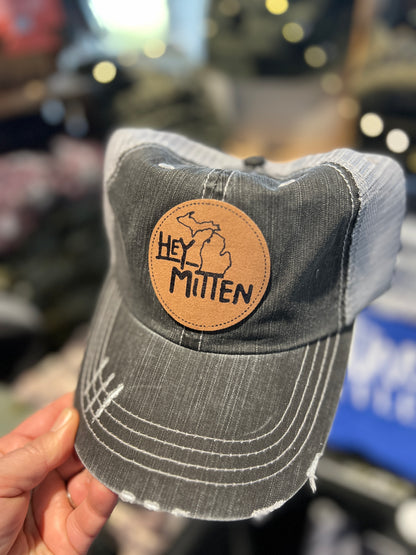 Hey Mitten Leather Patch Hat