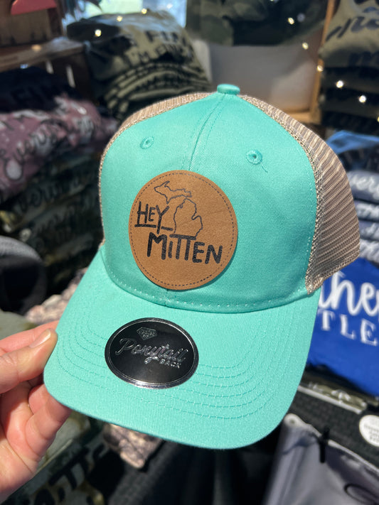 Hey Mitten Leather Patch Ponytail Hat