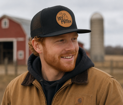 Hey Mitten Leather Flat Bill Hat