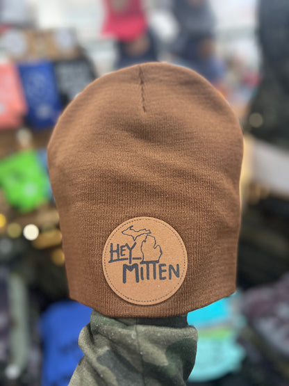 Hey Mitten Beanie Leather patch