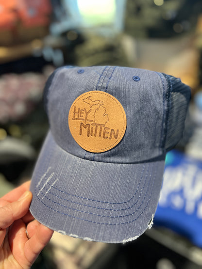 Hey Mitten Leather Patch Hat