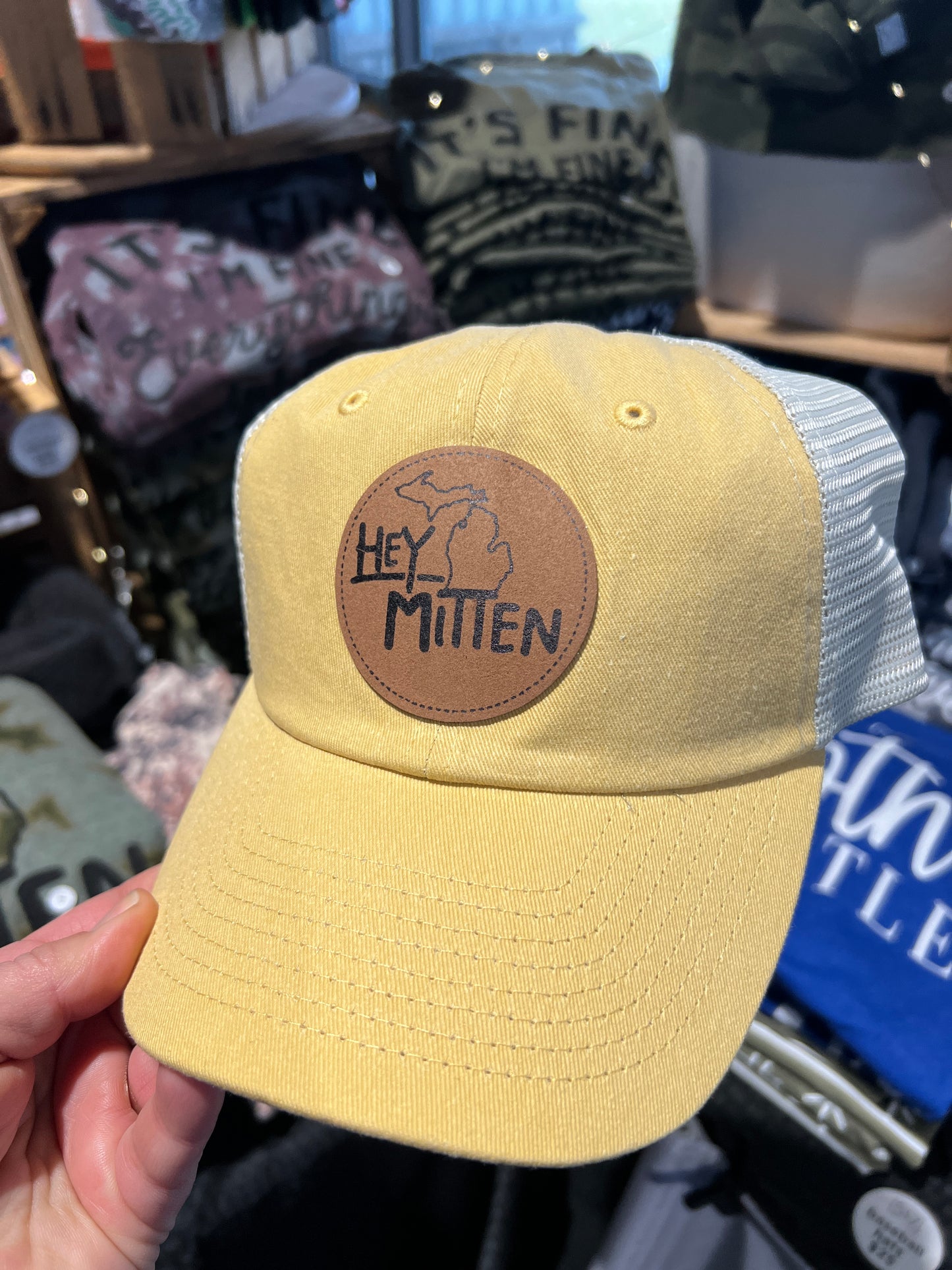 Hey Mitten Leather Patch Hat